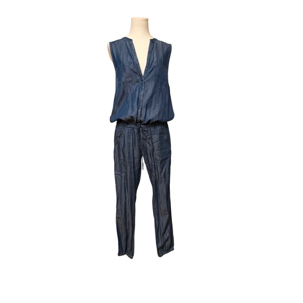 Joie Lycocell Blue Lightweight Summer Jumpsuit Button-Front Sleeveless Small